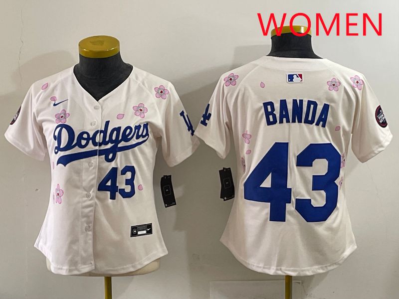 Women Los Angeles Dodgers #43 Banda Cream Sakura Edition 2025 Nike MLB Jersey style 32